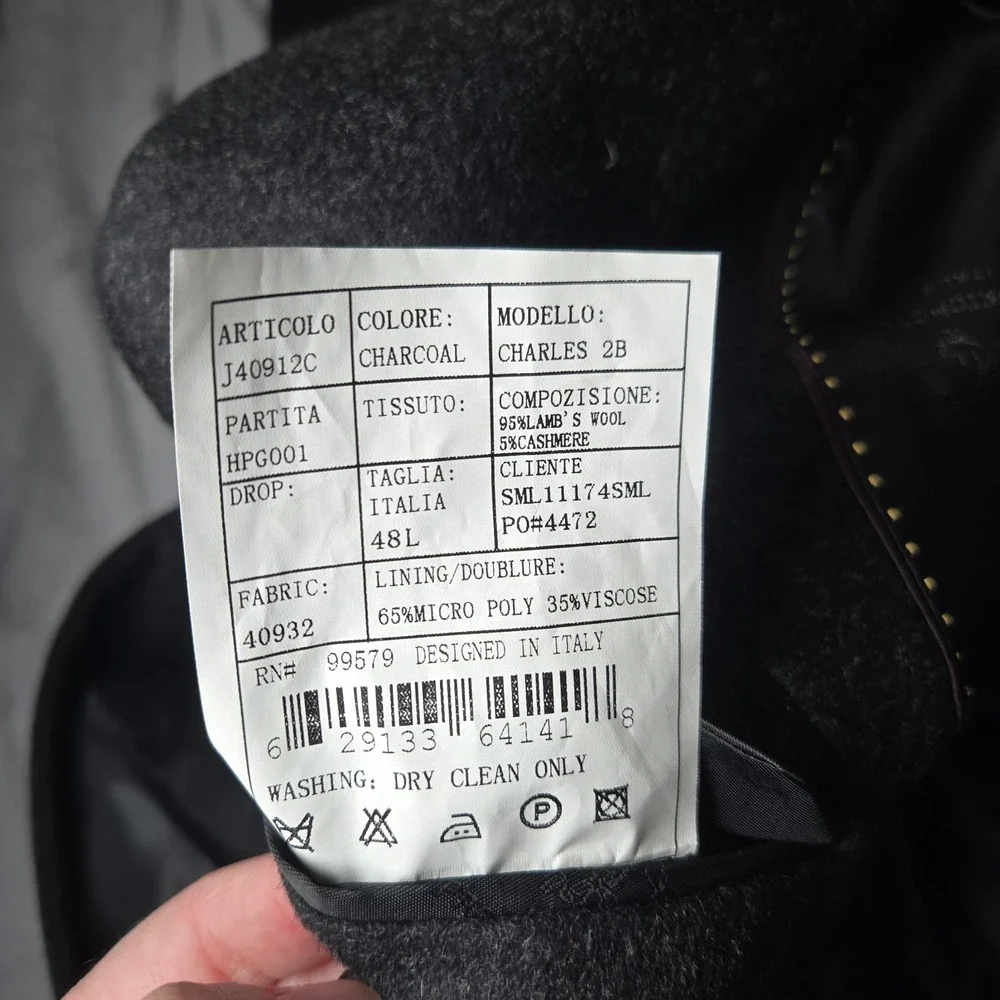 Pronto Moda Lambs Wool Cashmere‎ Blend Sports Coat Charcoal 48L Measurement Pics